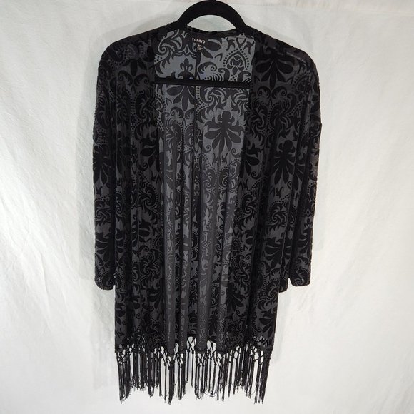 torrid Other - TORRID Burnout and Tassels Velvet kimono Size 3/4 Black Color Exc. Condition!